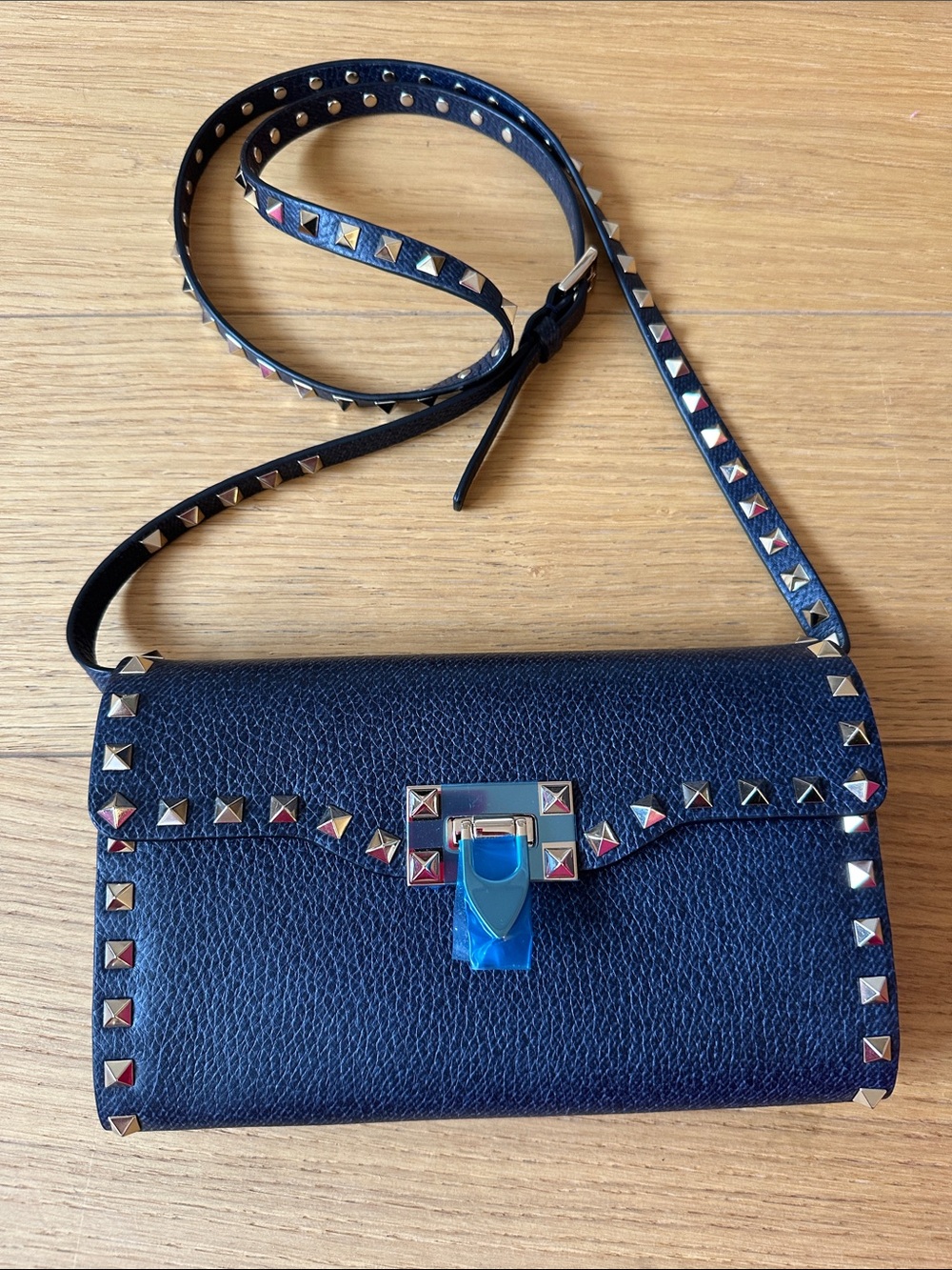 Valentino Stud-Trim Navy Crossbody Bag